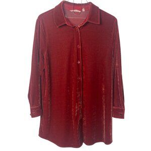 Soft Surroundings Orange Velvet Shirt Blouse Womens S Button Front Festive Fall